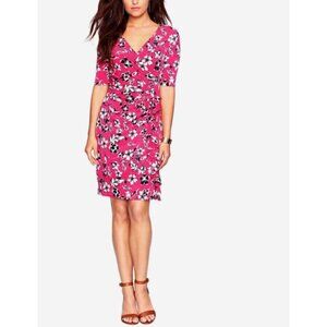 American Living Dress Sz 4 Fuschia Faux Wrap Floral Ruffled BizCasual Cottage